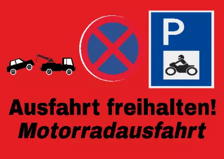 Parken verboten SchildParken - Verkehr Ausfahrt freihalten! Motorradausfahrt Bild